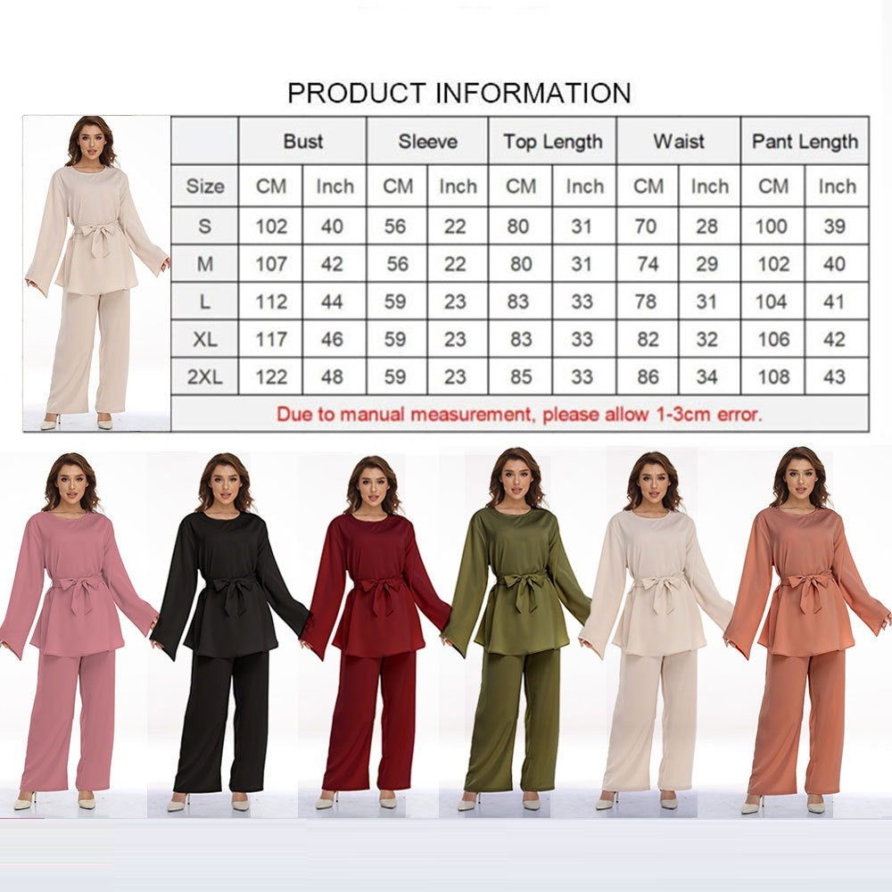 European And American Plus Size Women's Clothes Muslim Robe Lace-up Dress Two-piece Set