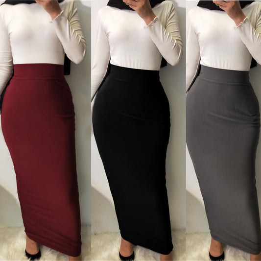 All-Match Solid Color Modal Skirt, Muslim Hip Skirt