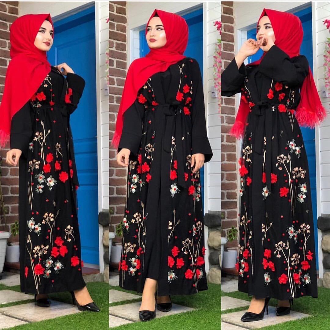 Muslim Print Abaya Kimono Floral Hijab Dress Arabic Dubai Af