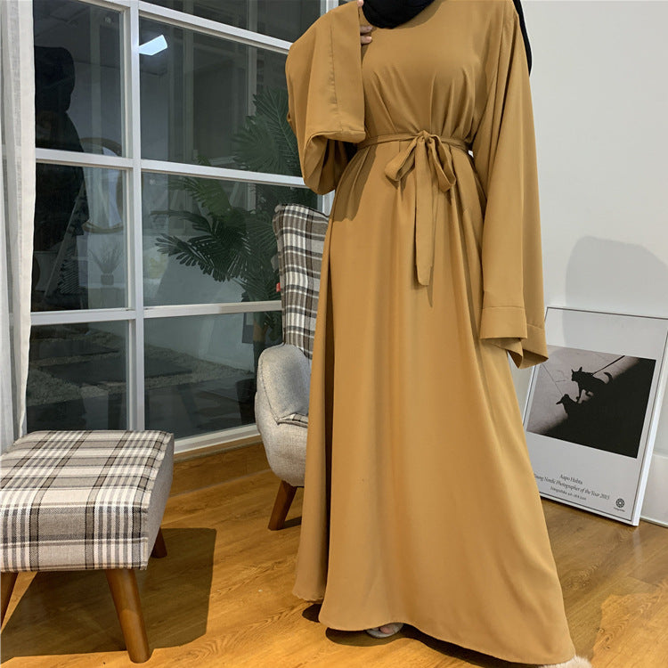 Cross-border Muslim Women's Long Skirt Abaya Dubai Middle East Jalabiya Pure Color Robe