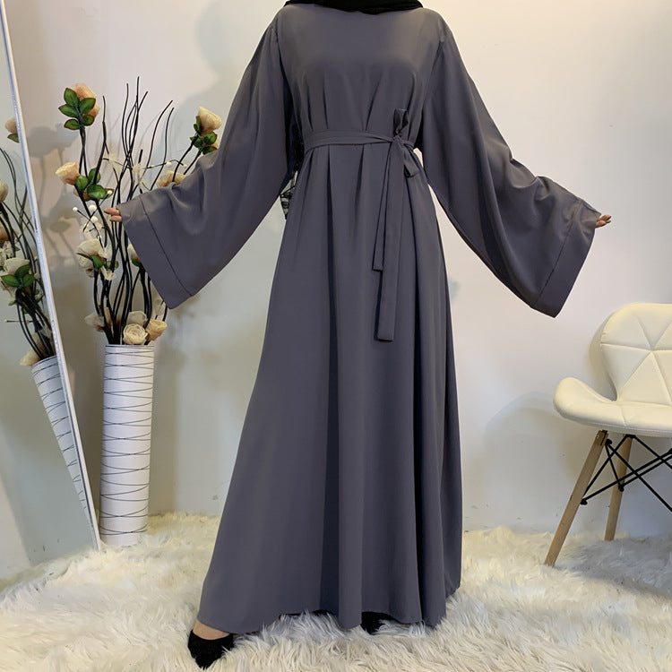 Cross-border Muslim Women's Long Skirt Abaya Dubai Middle East Jalabiya Pure Color Robe