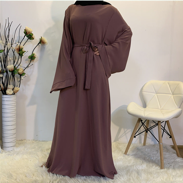 Cross-border Muslim Women's Long Skirt Abaya Dubai Middle East Jalabiya Pure Color Robe