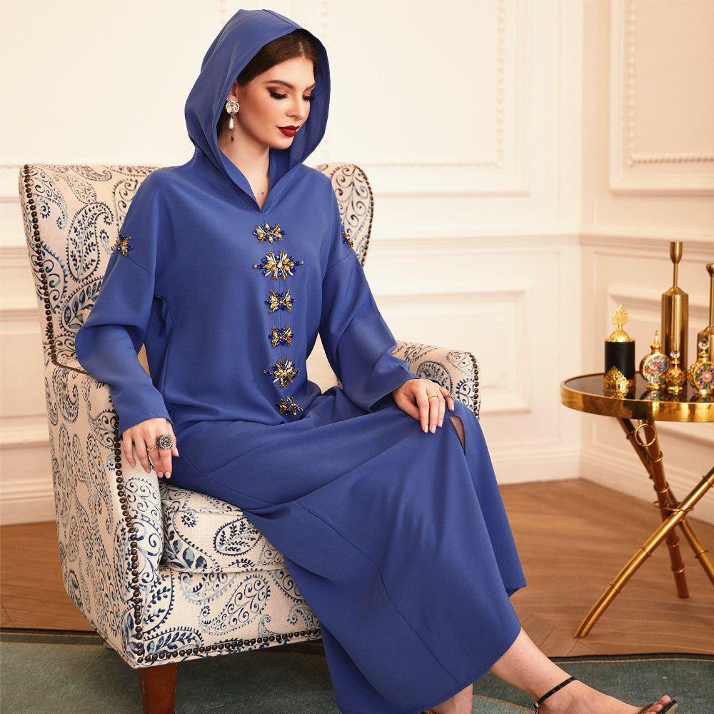 Handmade Diamond Hooded Robe Muslim Dress