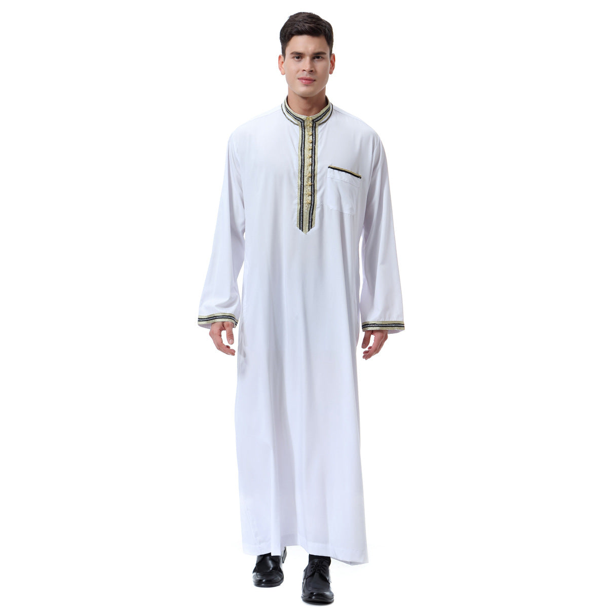 Muslim Arab Middle East Men's Applique Stand Collar Robe /Thobe