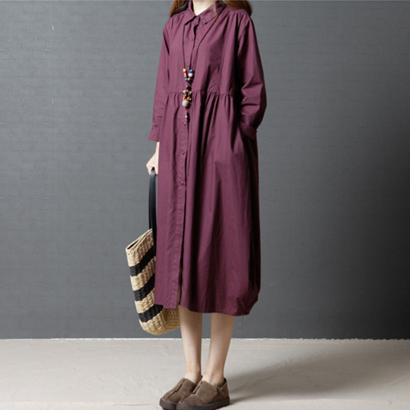 Cotton And Linen Long Dress New Loose Pullover Robe Literary Large Size Ethnic Style Long Skirt