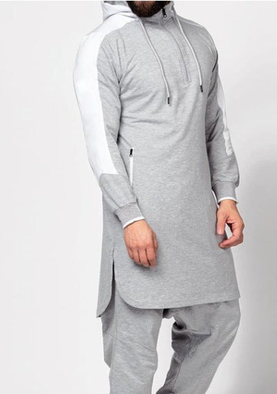 Mens Colorblock Robe Muslim Zip Pocket Sweatshirt