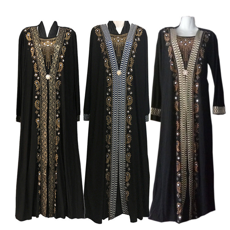 Striped Gold Powder Abaya Dubai Middle East Islamic Ladies Robe Muslim Ladies Dress