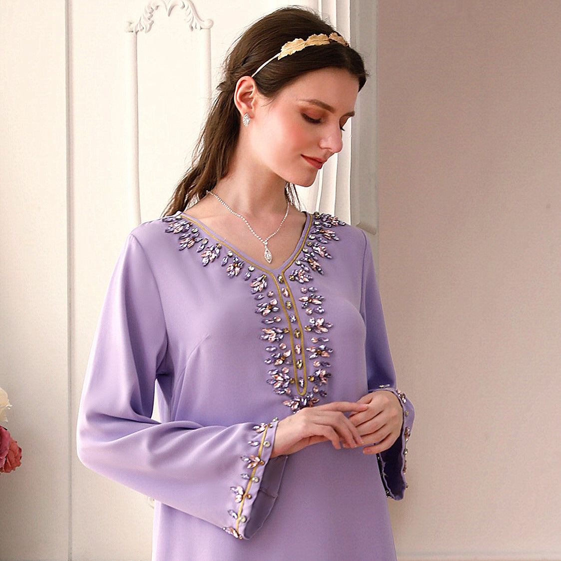 Light Purple Heavy Industry Rhinestone Phnom Penh Robe Middle East Turkey Dress