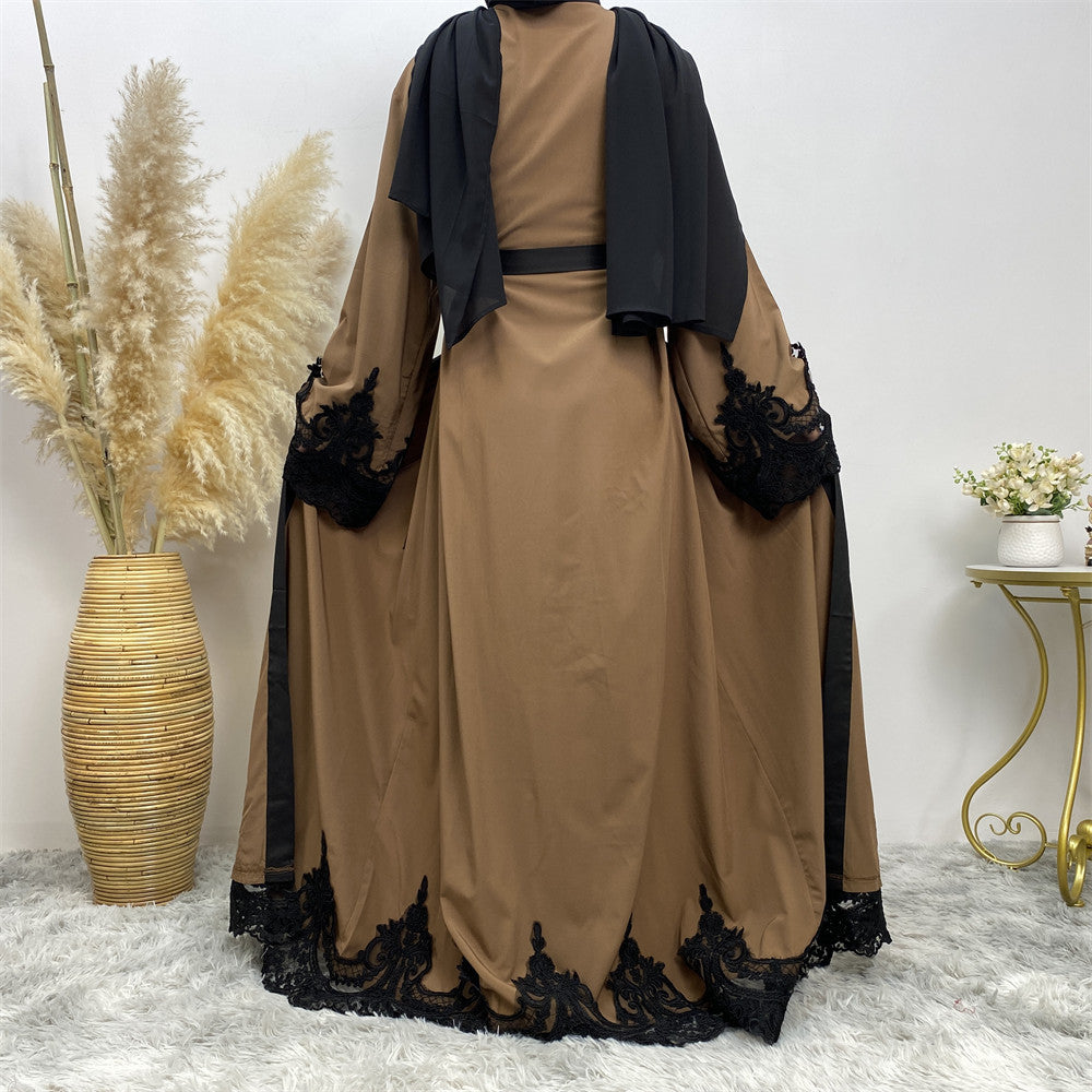 Women's Fashion Dark Brown Muslim Cardigan Robe