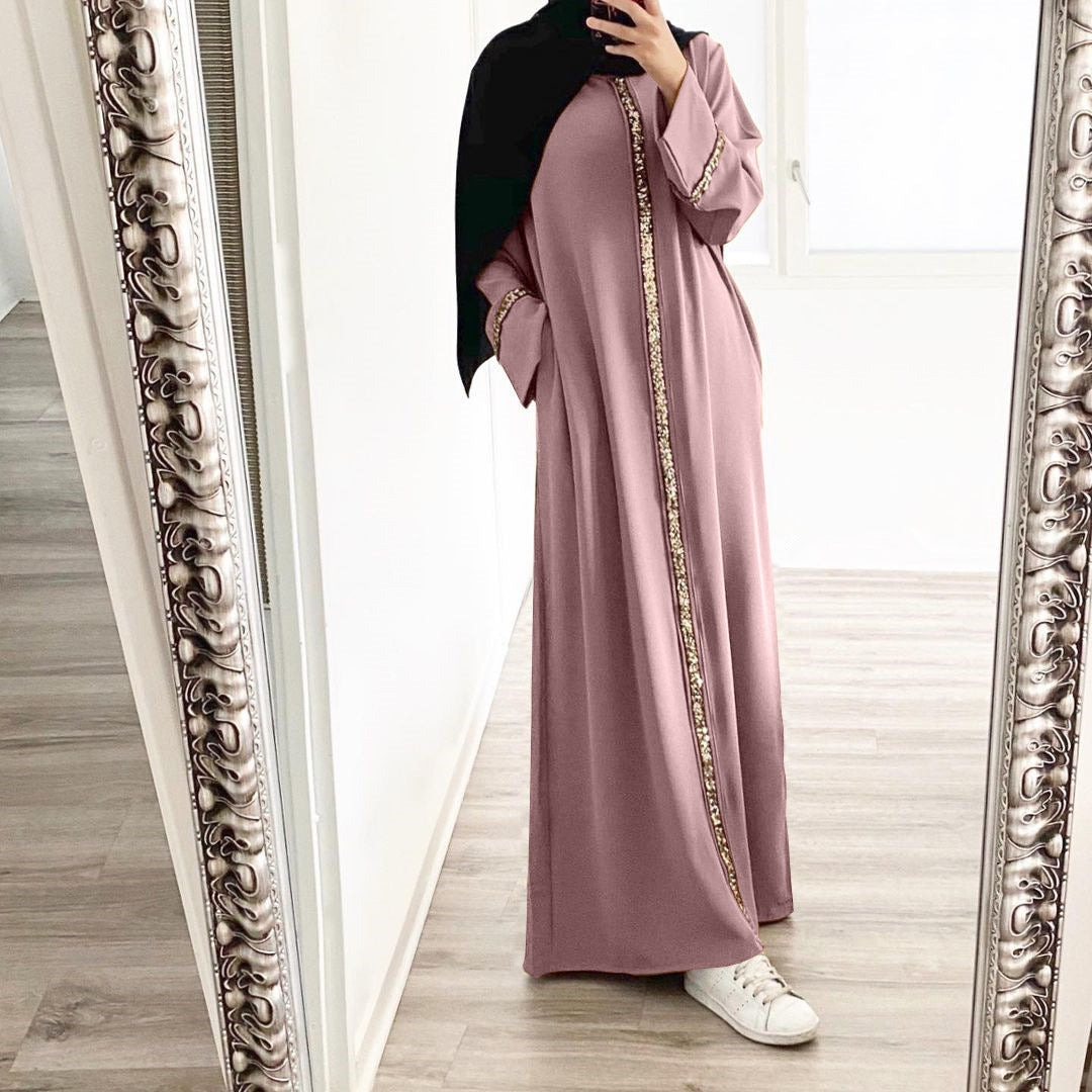 Muslim Women's Wear Robe Stitching Trim Sequins Dress