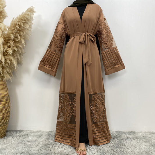 Cardigan Embroidered Mesh Robe Dress