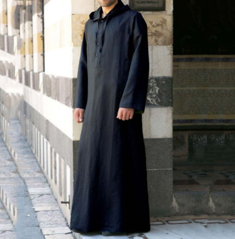 Arab Style Simple Long Men's Hooded thobe Muslim Robe