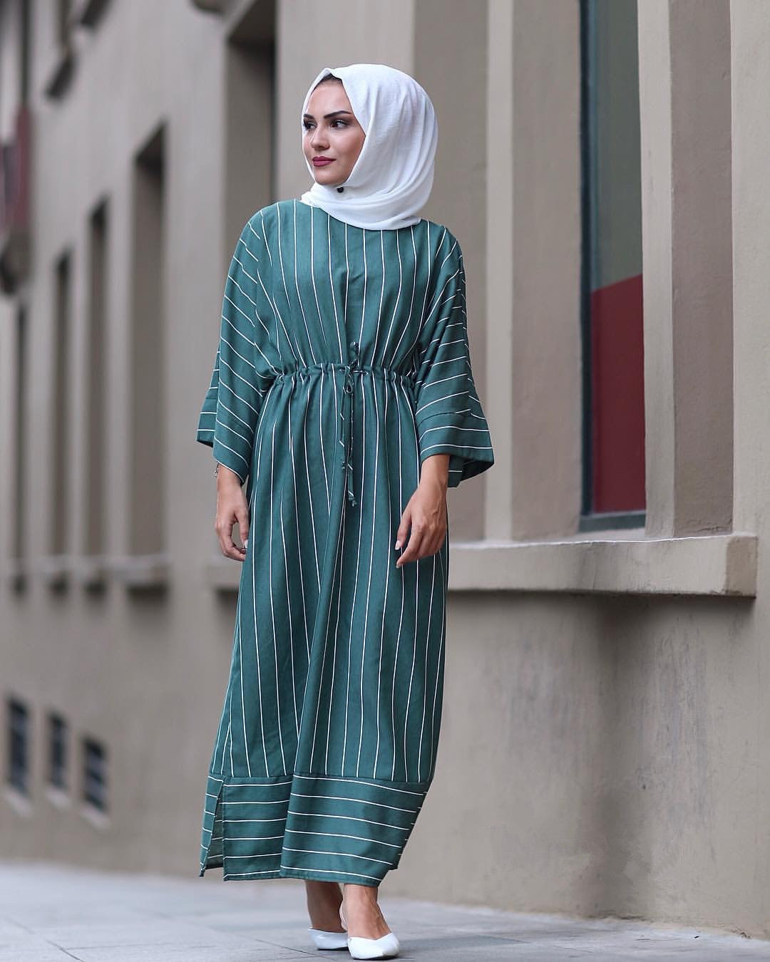 Striped long flared sleeve plus size dress