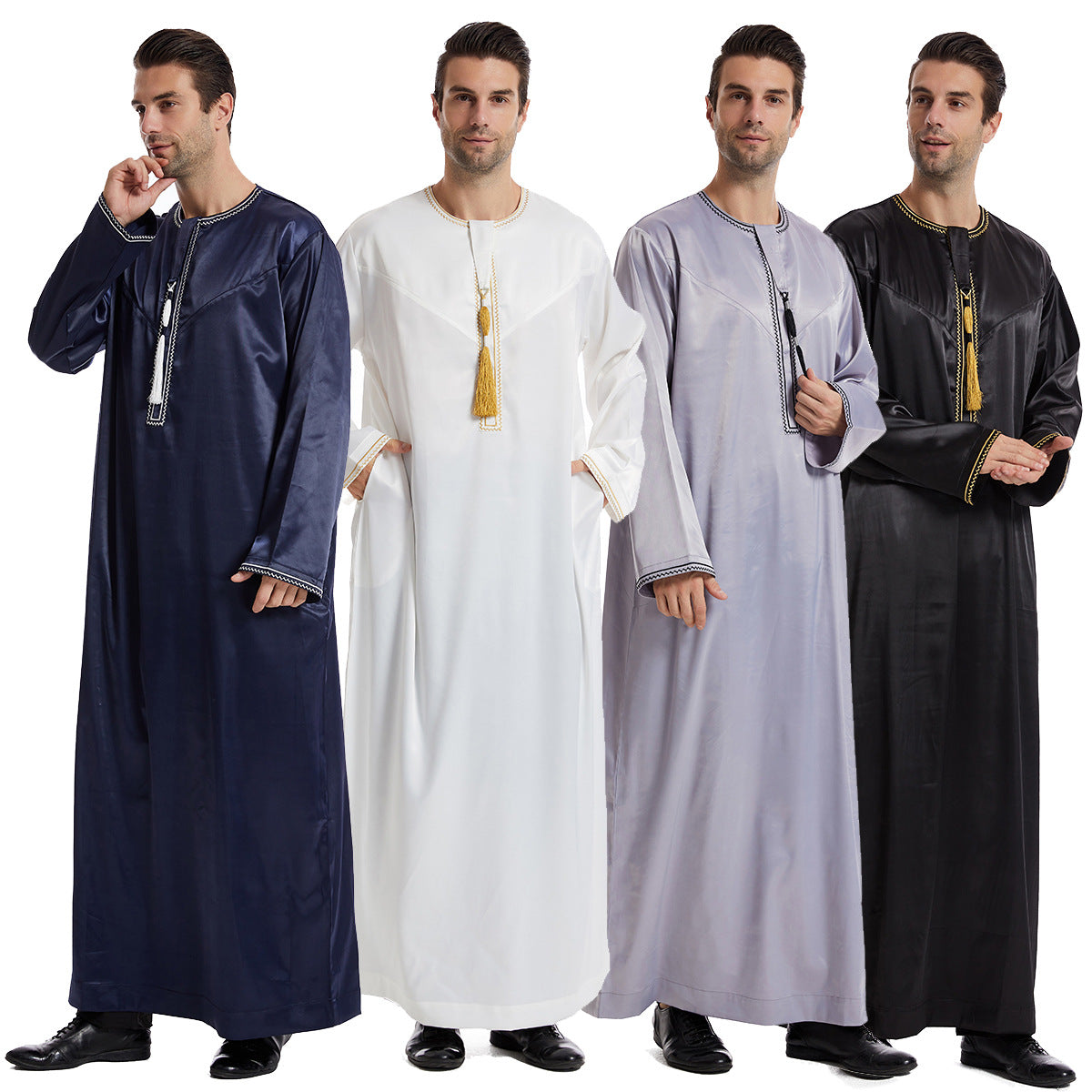 Ethnic Stitching Contrast Color Men's Robe/Thobe