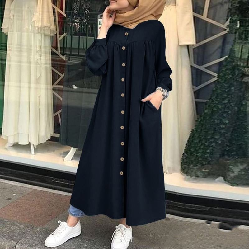 Long sleeve shirt dress casual pocket robe