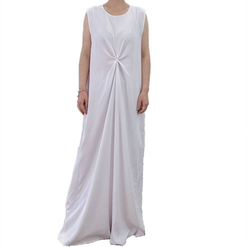 Spot Goods Middle East Arab Dubai Dress White Sleeveless Pleated Bottoming Vest Lined Dress