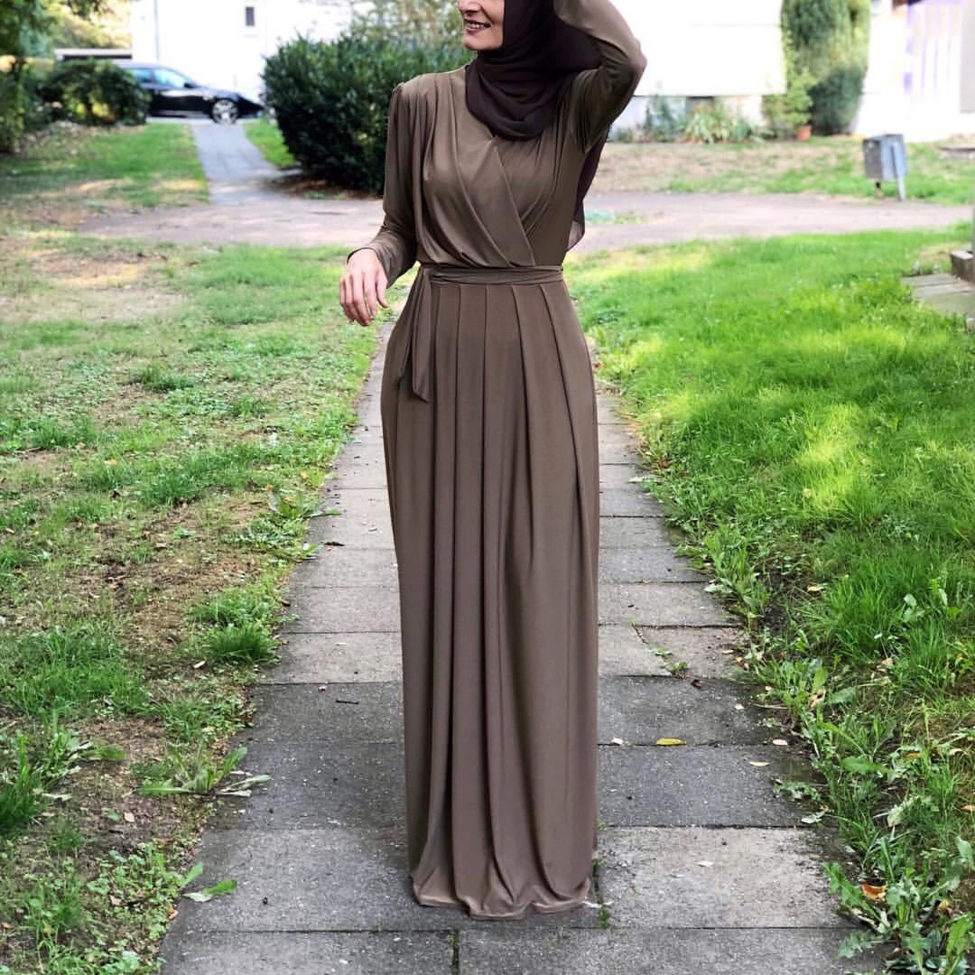 Women's Solid Color Middle Eastern Muslim Long Dress