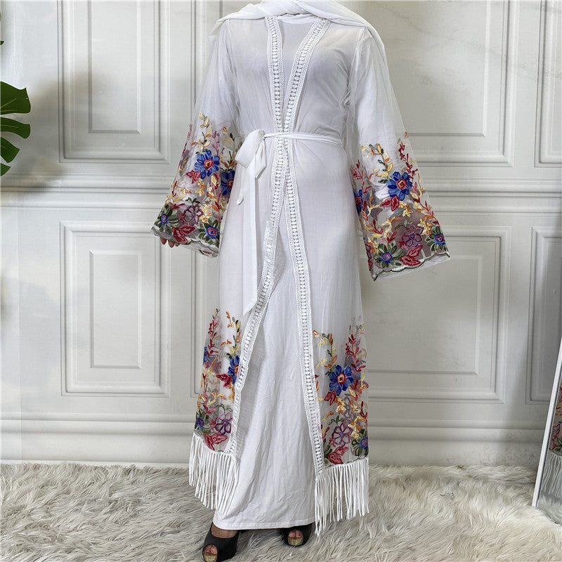 Women's Cardigan Embroidered Mesh Gown