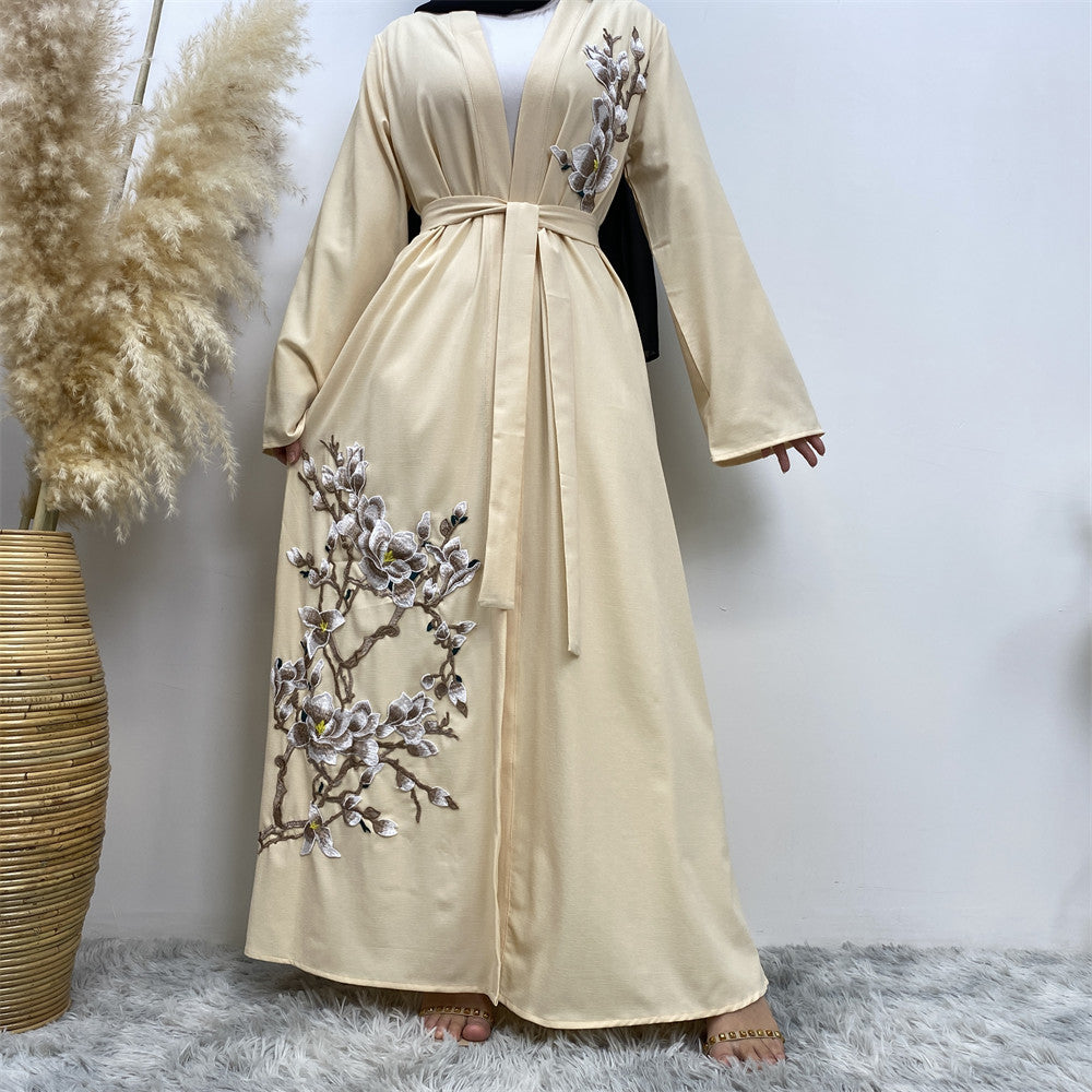 Women's Fashion Embroidered Long-sleeved Slim-fit Robe