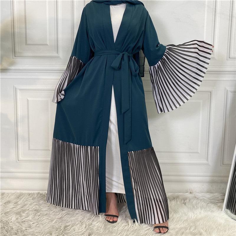 Pleated Hem Robe Women Arabian Long Cardigan