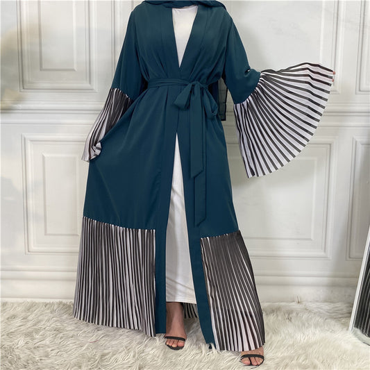 Pleated Hem Robe Women Arabian Long Cardigan