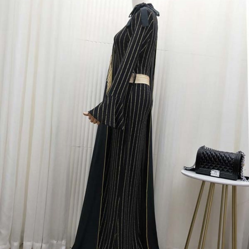 Queen Style Split Two-piece Suit Striped Robe Dress Pearl Embroidery Talma Cloak