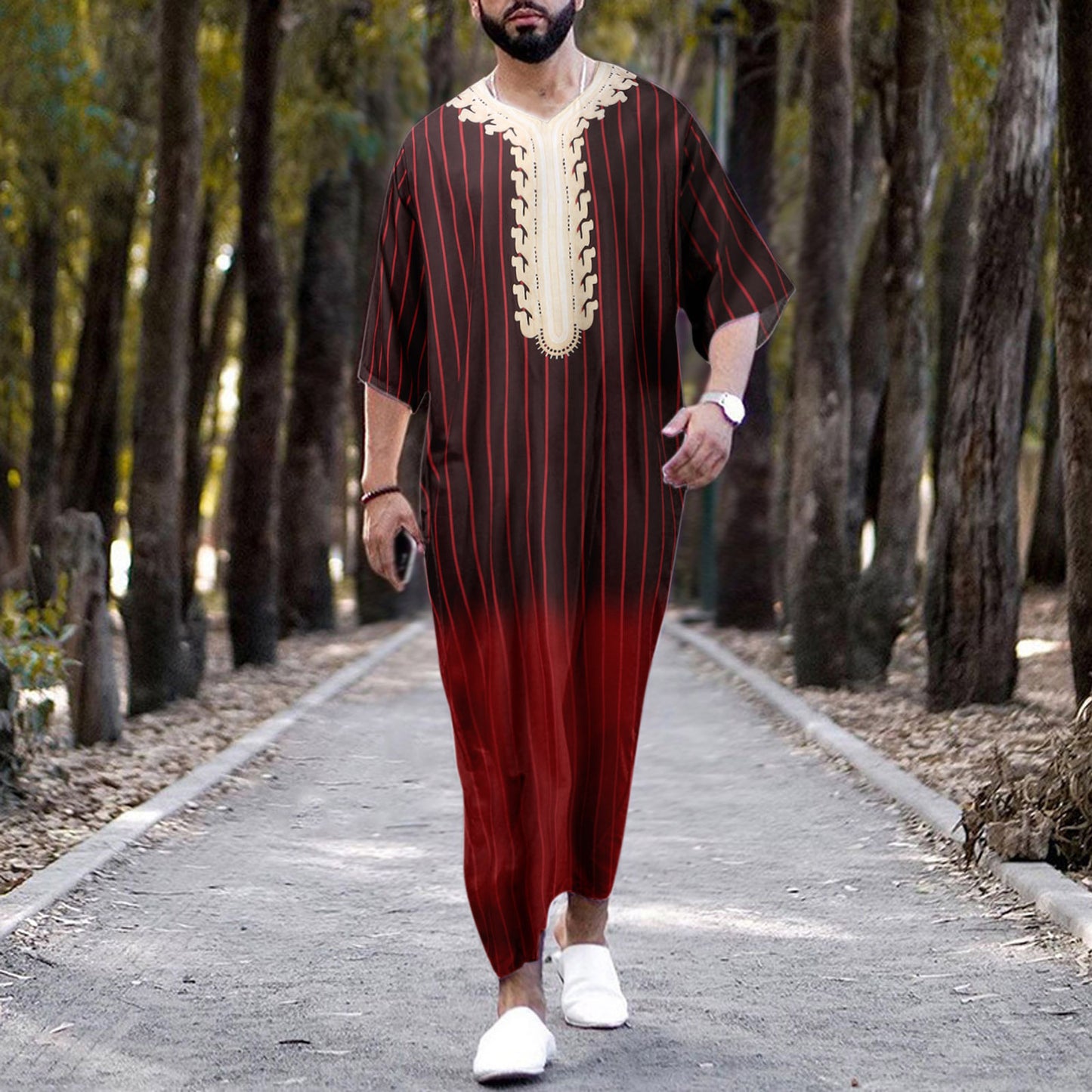 Men's Ethnic Style Loose Casual V-neck Long Sleeve Robe