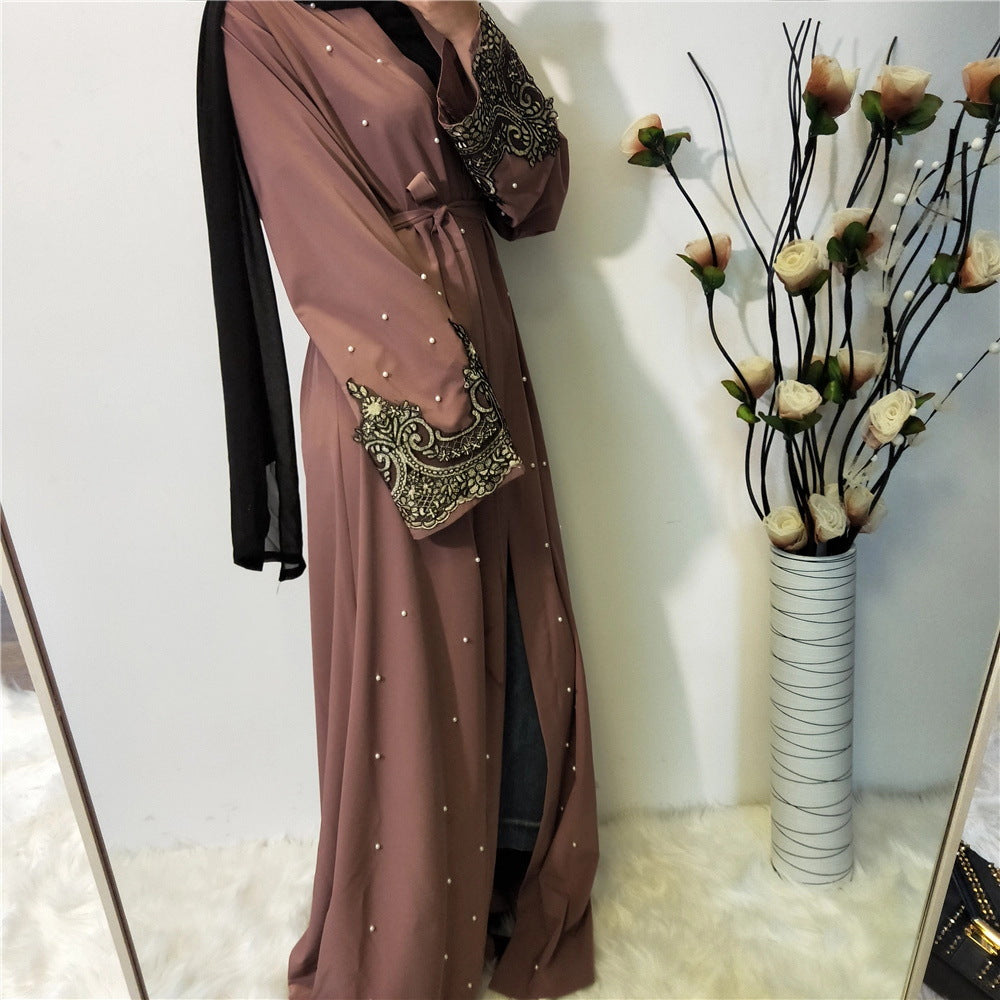 Long Sleeved Embroidered Beaded Robe Arabic Long Cardigan