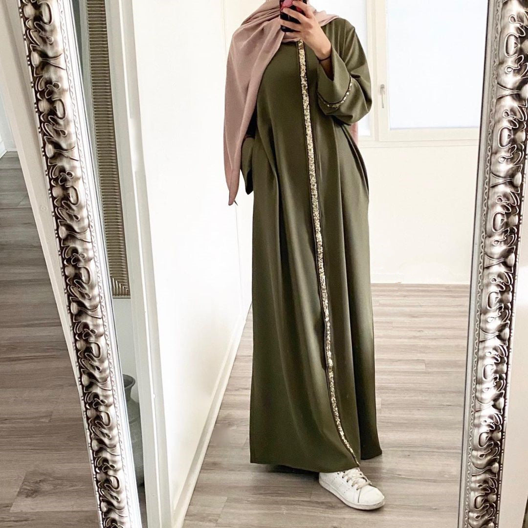 Muslim Women's Wear Robe Stitching Trim Sequins Dress