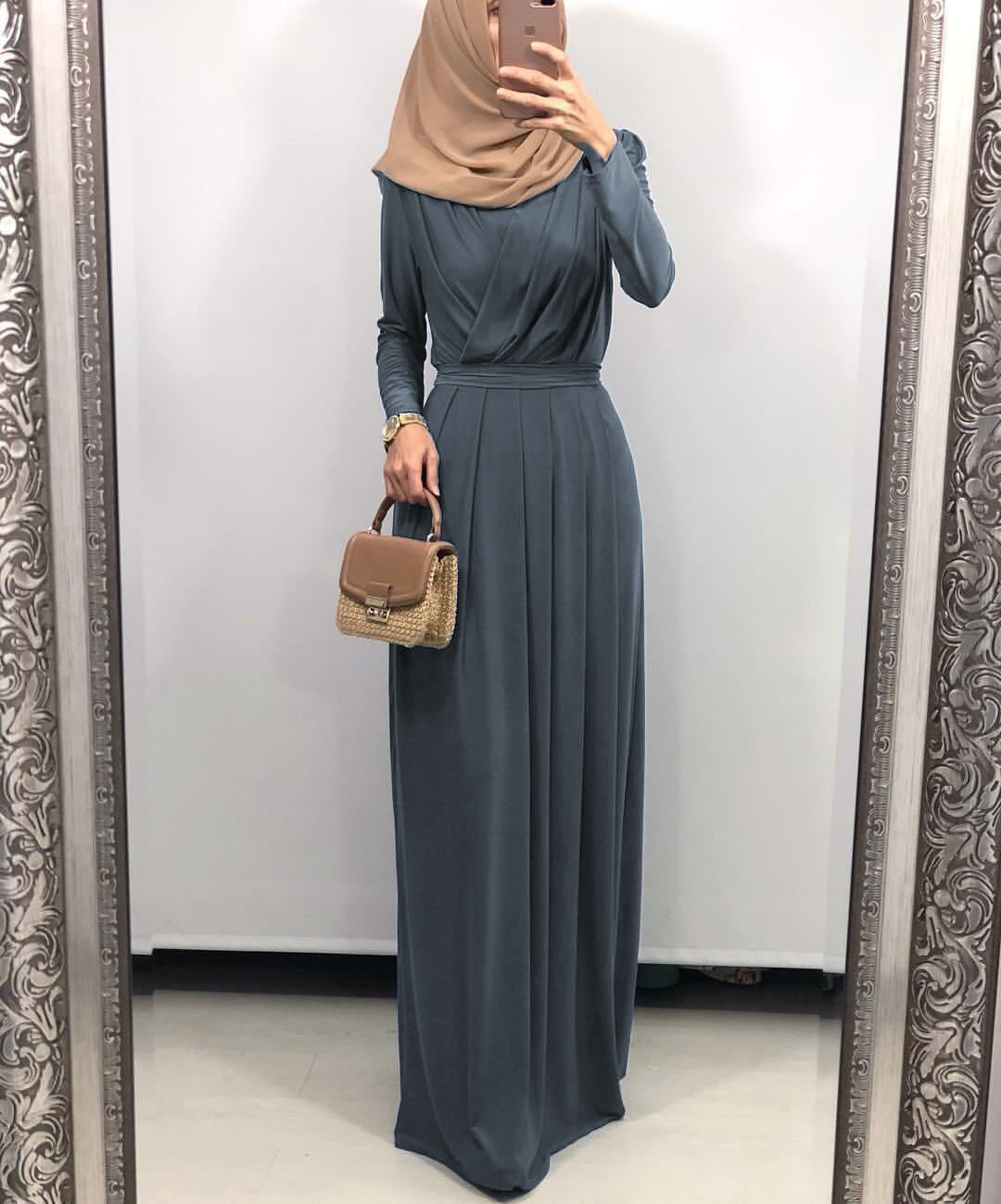 Women's Solid Color Middle Eastern Muslim Long Dress