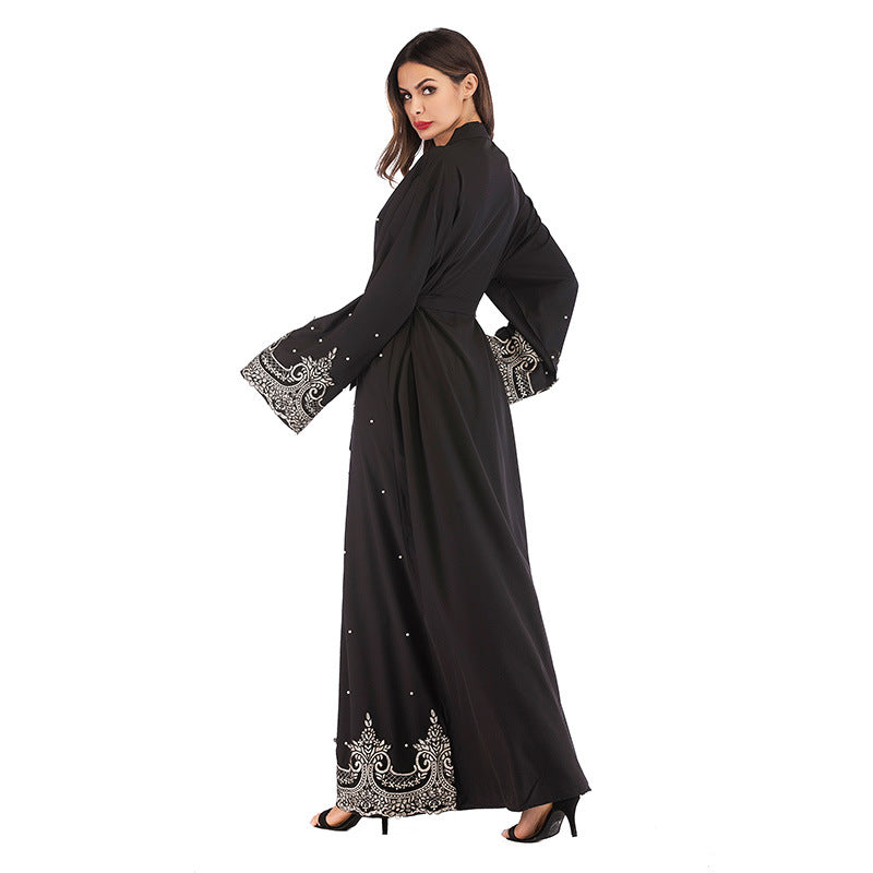 New Style Long-sleeved Embroidered Beaded Robe Women