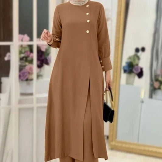 Muslim Women's Wear Two-piece Fashion Elegant Solid Color Side