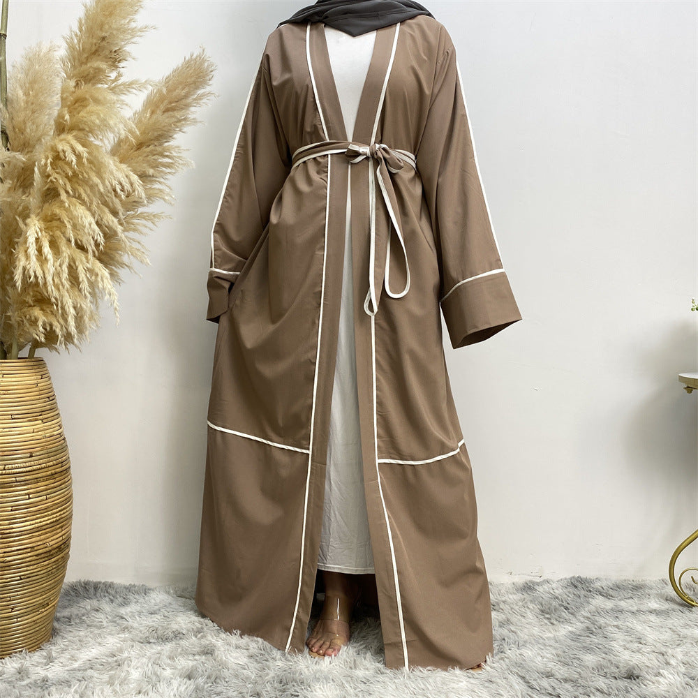 Contrast Striped Cardigan Muslim Robe