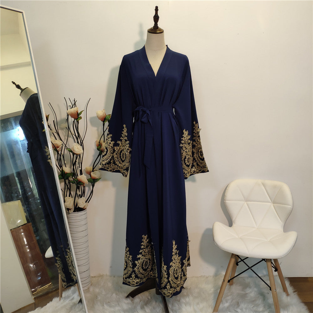 Gold lace stitching fashion Ramadan cardigan