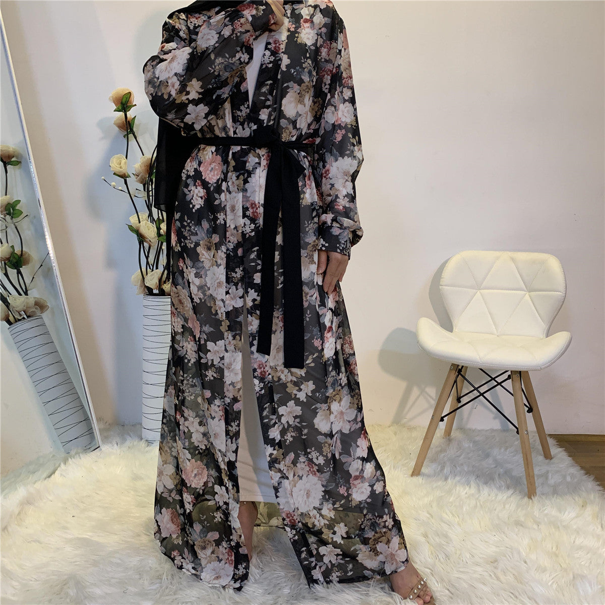 Loose Fitting Chiffon Long Sleeved Cardigan Robe