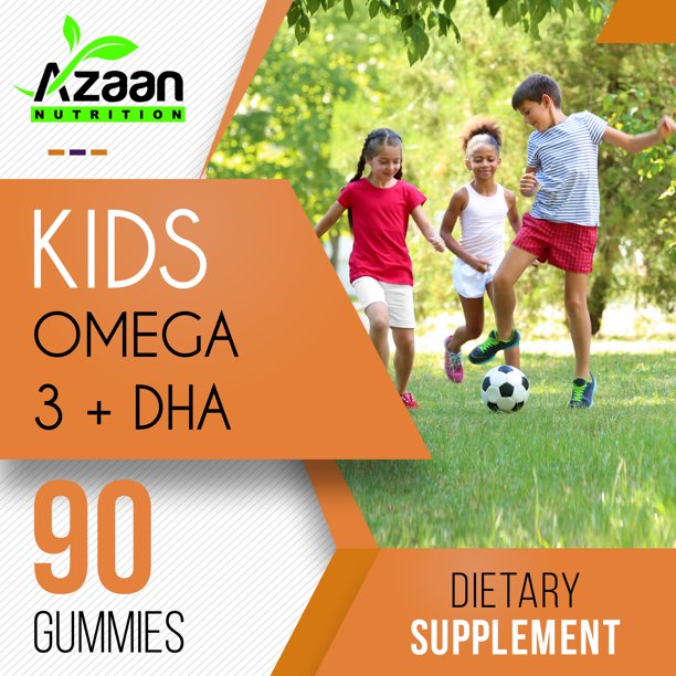 Azaan Kids Halal Vegan Omega 3 + DHA Gummies Support Brain, Heart, Immune Health - Delicious & Nutritious!