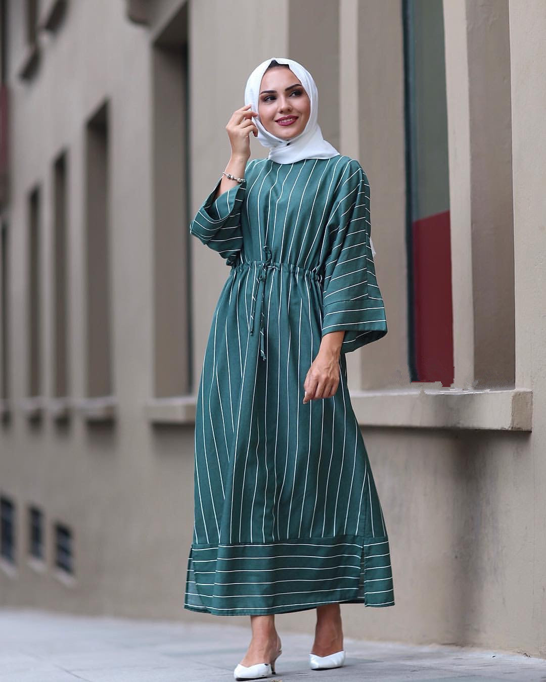 Striped long flared sleeve plus size dress