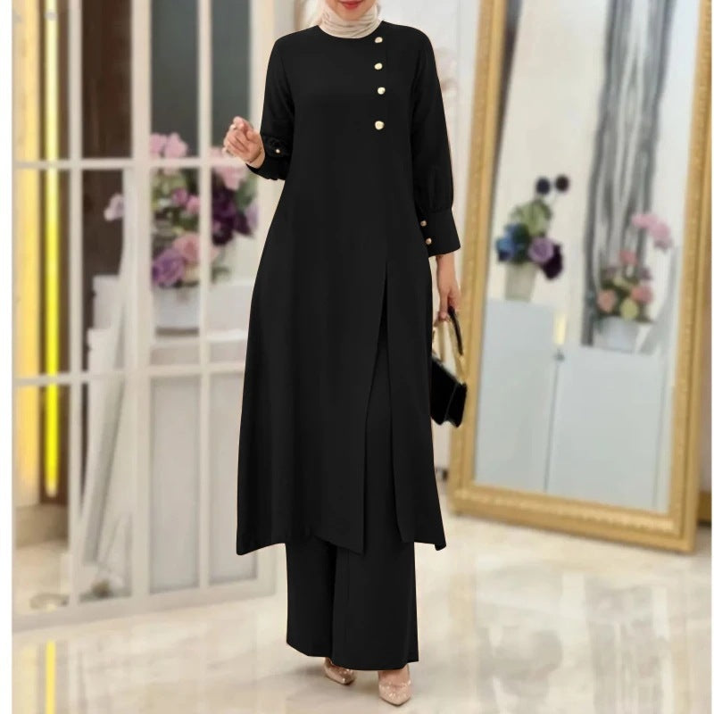 Muslim Women's Wear Two-piece Fashion Elegant Solid Color Side