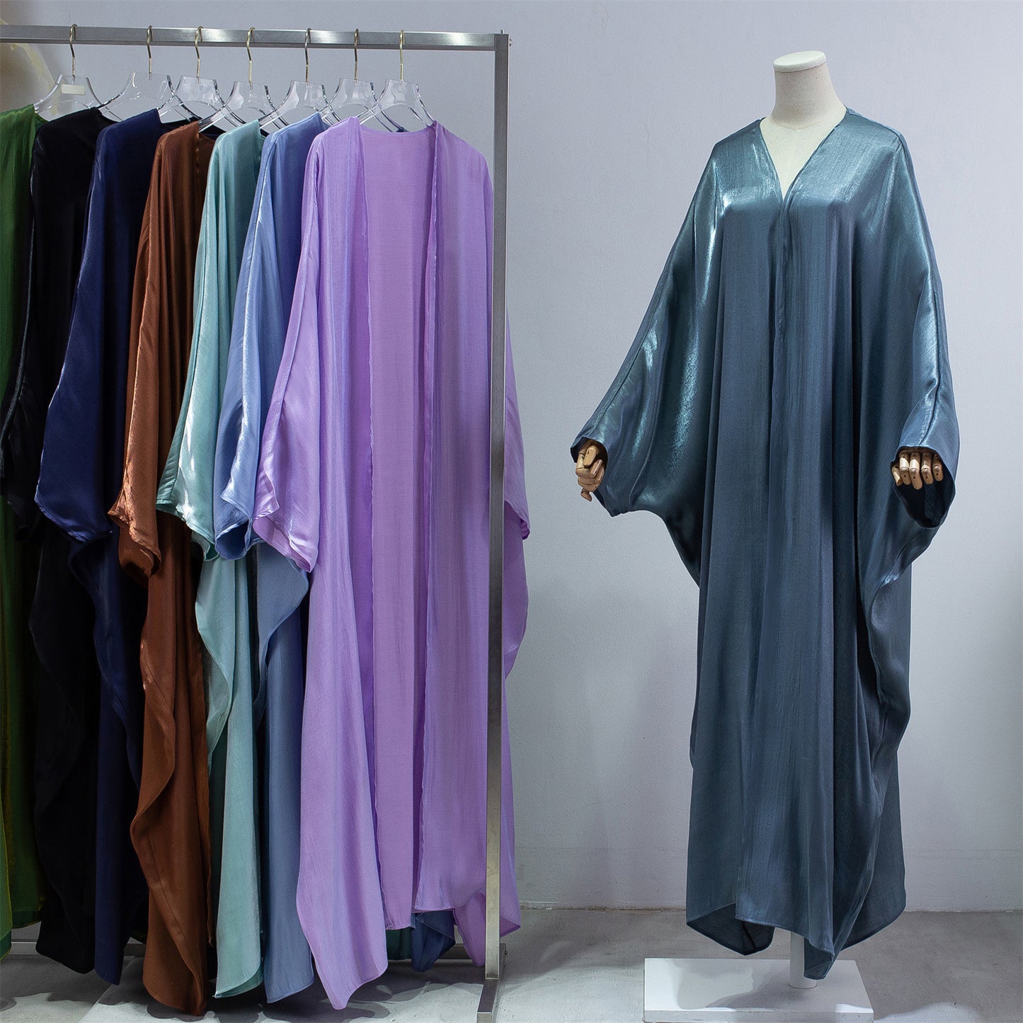 Fashion Casual Bright Silk Cardigan Plus Size Robe Batwing Sleeve