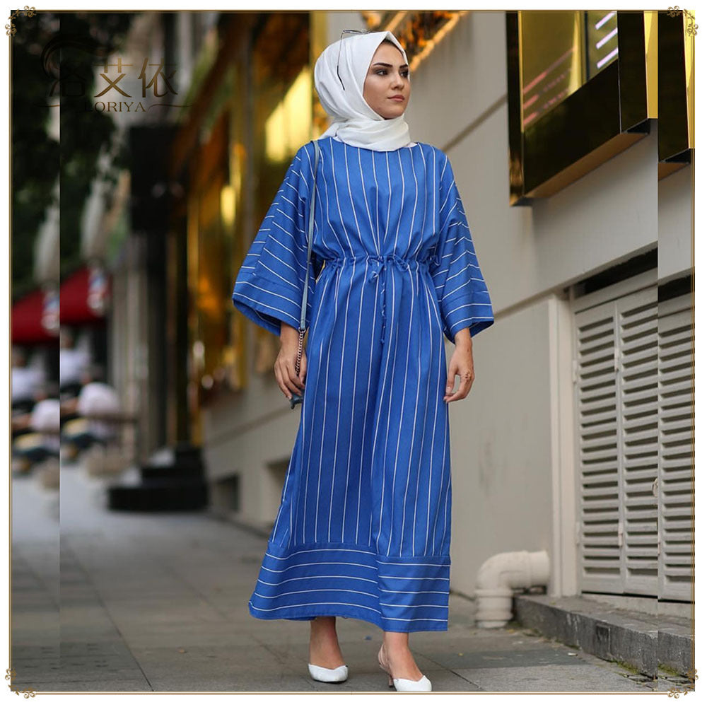 Striped long flared sleeve plus size dress