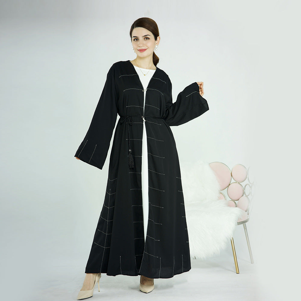 Middle East Dubai Solid Cardigan Dress