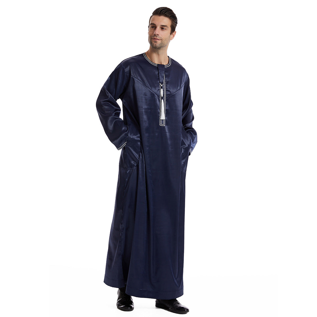 Ethnic Stitching Contrast Color Men's Robe/Thobe