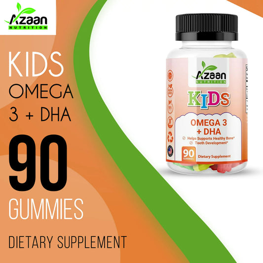 Azaan Kids Halal Vegan Omega 3 + DHA Gummies Support Brain, Heart, Immune Health - Delicious & Nutritious!