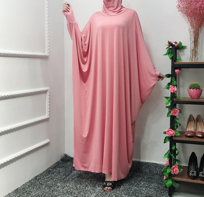 Solid Color Bat Sleeve Hooded Robe Dress