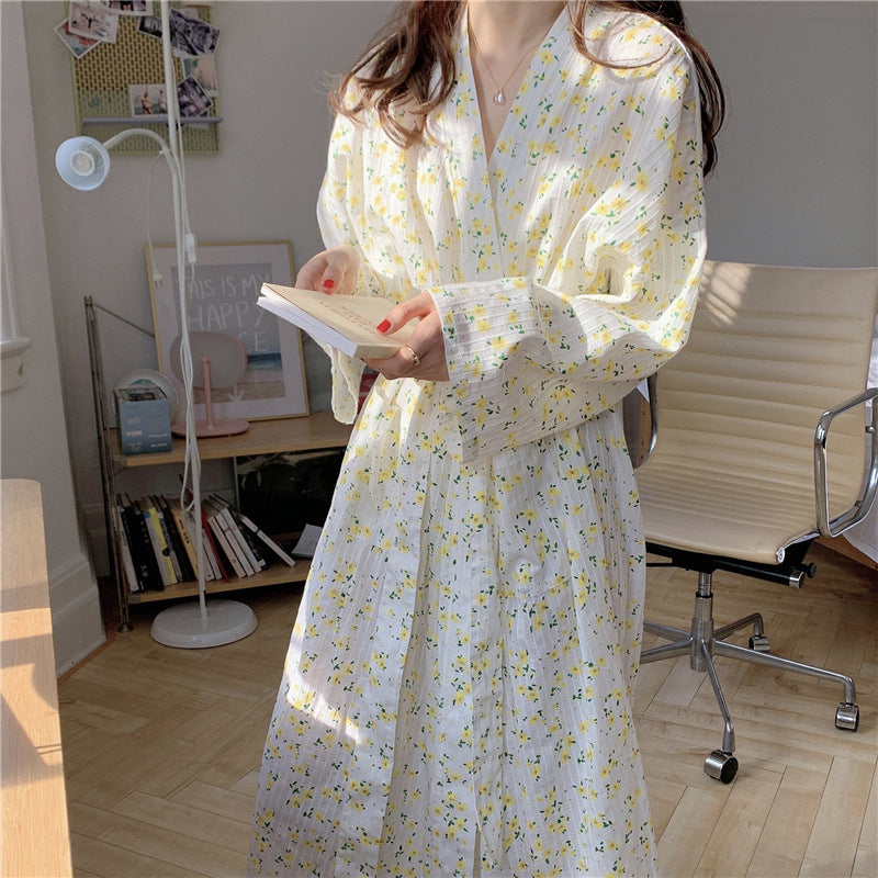 Ladies Cotton Floral Long Sleeve Tie Robe