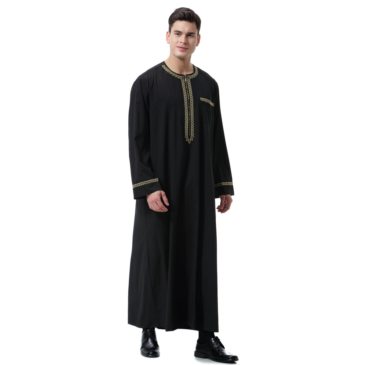 Muslim Arab Middle East Men's Printed Zip Round Neck Robe