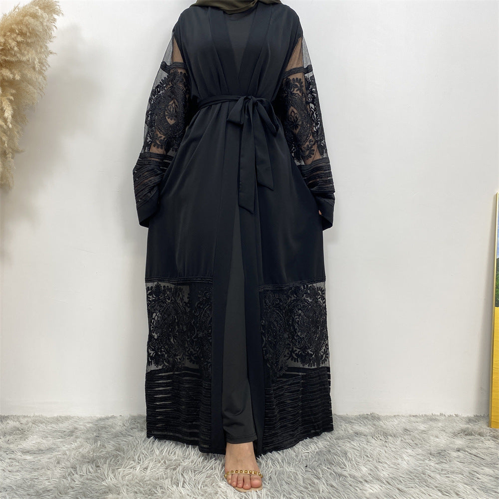 Cardigan Embroidered Mesh Robe Dress