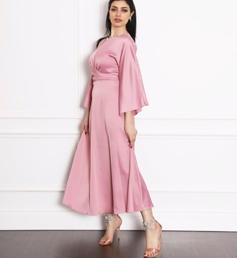 Middle Eastern Silk Satin Lotus Sleeve Dress