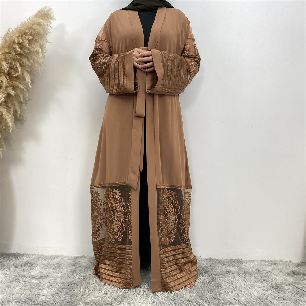 Cardigan Embroidered Mesh Robe Dress