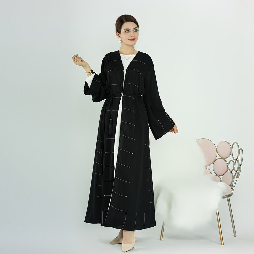 Middle East Dubai Solid Cardigan Dress